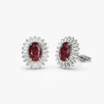 Ruby Diamond Stud Earrings, Baguette Ballerina Earrings, 14K Solid Gold