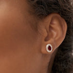 Ruby Diamond Stud Earrings, Baguette Ballerina Earrings, 14K Solid Gold