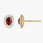 Ruby Diamond Stud Earrings, Baguette Ballerina Earrings, 14K Solid Gold