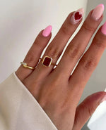 Vintage Emerald Cut Garnet Ring, Bezel Set
