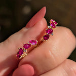 Ruby Hoop Earrings, Minimalist Yellow Gold Hoop Earrings, Natural Ruby Earrings