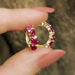 Ruby Hoop Earrings, Minimalist Yellow Gold Hoop Earrings, Natural Ruby Earrings