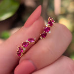 Ruby Hoop Earrings, Minimalist Yellow Gold Hoop Earrings, Natural Ruby Earrings