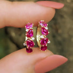 Ruby Hoop Earrings, Minimalist Yellow Gold Hoop Earrings, Natural Ruby Earrings