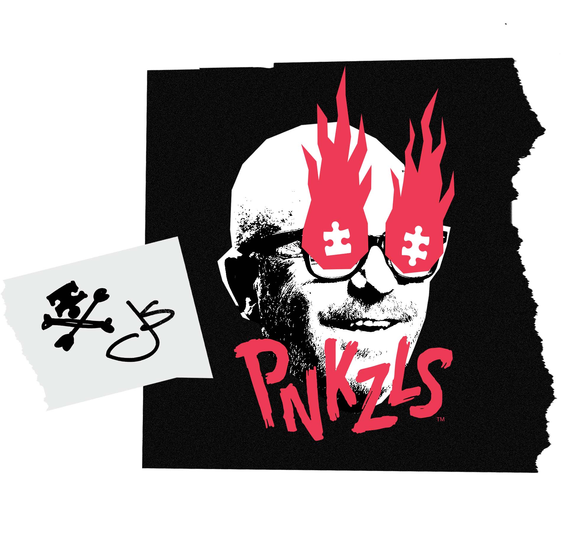 Illustration of Jeremy Schwartz with flames and puzzle pieces for eyes